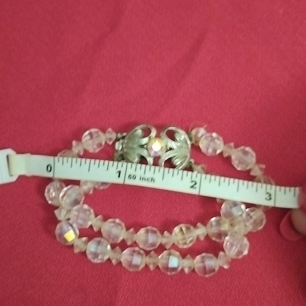 Vintage Estate Small AB Crystal 2 strand bracelet w Ornate Clasp - Picture 10 of 11